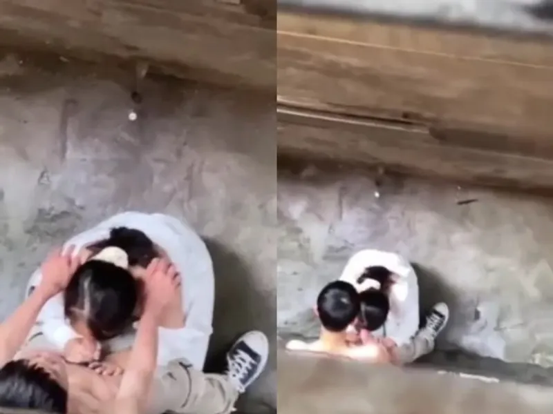 Quay lén em học sinh bú cò bạn trai ở khe nhà